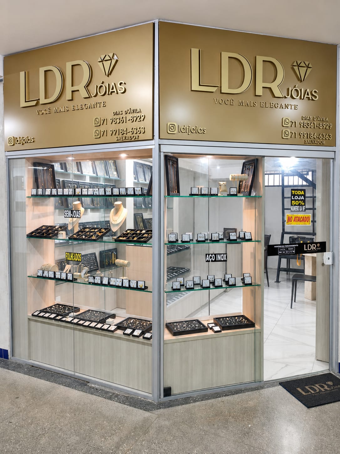 Fachada da loja LDR Jóias no Bahia Shopping, em Salvador